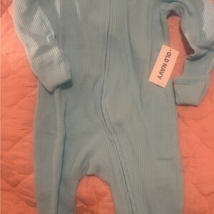 Old Navy Light Blue Ribbed Footie One-Piece